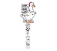 Christmas Badge Reel Retractable Xmas Duck Alligator Badge Clip Sparkly Glitter Christmas Badge Holder with Beads Alligator Clip Xmas ID Card Decor Accessories for Doctor Nurse Worker Teacher Student