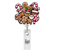 Christmas Badge Reel The Gingerbread Family Design Badge Holder with Alligator Clip, Retractable Acrylic Badges Reels Xmas Winter ID Name Badge Clip for Nurse Nursing Student Hospital Office Teacher