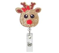 Christmas Badge Reel Winter Glitters Elk Badge Holder with Alligator Clip, Retractable Acrylic Deer Badges Reels Christmas Holiday ID Name Badge Clip for Nurse Nursing Student Hospital Office Teacher