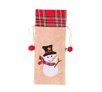 Christmas Bag Wine Bottle Cover Snowman, Festive Burlap Hessian Linen Liquor Bottle Wrap with Drawstring Closure, Printed Novelty Xmas Table Decoration for Dinners and Parties