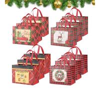 Christmas Bags | 12 Pieces Christmas Non-Woven Bags for Shopping and Gift Packaging, Christmas Treat Bags with Handles - for Chocolate Foods Toys