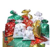 Christmas Bags, 32Pcs Santa Wrapping Bag in 4 Sizes and 4 Designs with Ribbon Ties and Tags for Wrapping Holiday
