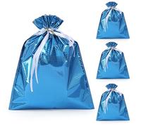 Christmas Bags - 4PCS Large Size 51 * 39 cm Xmas Gift Wrapping Bag, Blue Laser Drawstring Bags for Party