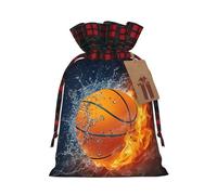 Christmas Bags Drawstring Candy Snack Bag Presents Wrap, Basketball on Fire and Water Flame Splashing (Print Holiday Sacks Treat Pouches