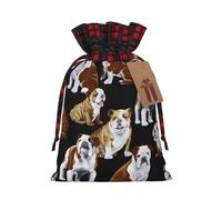 Christmas Bags Drawstring Candy Snack Bag Presents Wrap, English Bulldogs Print Holiday Sacks Treat Pouches