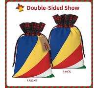 Christmas Bags Drawstring Candy Snack Bag Presents Wrap, Flag of Seychelles Print Holiday Sacks Treat Pouches
