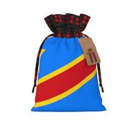 Christmas Bags Drawstring Candy Snack Bag Presents Wrap, Flag of the Congo Print Holiday Sacks Treat Pouches