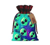 Christmas Bags Drawstring Candy Snack Bag Presents Wrap, Green alien Print Holiday Sacks Treat Pouches