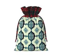 Christmas Bags Drawstring Candy Snack Bag Presents Wrap, Green Diamond Motifs Print Holiday Sacks Treat Pouches