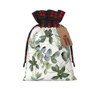 Christmas Bags Drawstring Candy Snack Bag Presents Wrap, Green Eucalyptus Leaves Print Holiday Sacks Treat Pouches