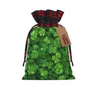 Christmas Bags Drawstring Candy Snack Bag Presents Wrap, Green Four-Leaf Clovers Print Holiday Sacks Treat Pouches