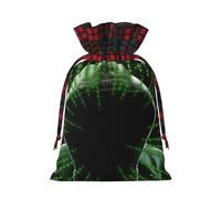 Christmas Bags Drawstring Candy Snack Bag Presents Wrap, Green Hacker Mask Print Holiday Sacks Treat Pouches