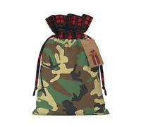 Christmas Bags Drawstring Candy Snack Bag Presents Wrap, Green Military Camo Print Holiday Sacks Treat Pouches