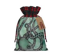 Christmas Bags Drawstring Candy Snack Bag Presents Wrap, Green Octopus Print Holiday Sacks Treat Pouches