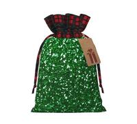 Christmas Bags Drawstring Candy Snack Bag Presents Wrap, Green Sequin Sparkle Print Holiday Sacks Treat Pouches