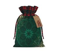 Christmas Bags Drawstring Candy Snack Bag Presents Wrap, Green Vintage Floral Print Holiday Sacks Treat Pouches