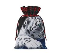 Christmas Bags Drawstring Candy Snack Bag Presents Wrap, Little Tiger in Space Print Holiday Sacks Treat Pouches