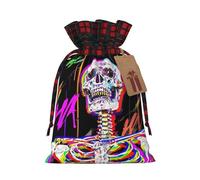 Christmas Bags Drawstring Candy Snack Bag Presents Wrap, Neon Skeleton with Laugh Print Holiday Sacks Treat Pouches