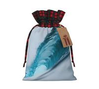 Christmas Bags Drawstring Candy Snack Bag Presents Wrap, Ocean Green Wave Surf Print Holiday Sacks Treat Pouches