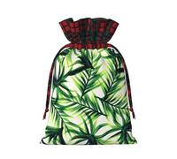 Christmas Bags Drawstring Candy Snack Bag Presents Wrap, Palm Tree Green Leaves Print Holiday Sacks Treat Pouches