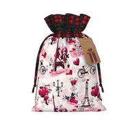 Christmas Bags Drawstring Candy Snack Bag Presents Wrap, Paris Eiffel Tower France Print Holiday Sacks Treat Pouches