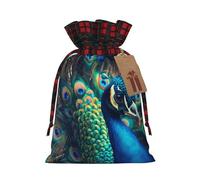 Christmas Bags Drawstring Candy Snack Bag Presents Wrap, peacock nature feathers Print Holiday Sacks Treat Pouches