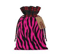 Christmas Bags Drawstring Candy Snack Bag Presents Wrap, Pink Zebra Stripes Print Holiday Sacks Treat Pouches