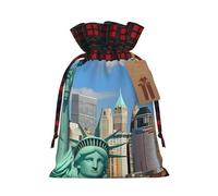 Christmas Bags Drawstring Candy Snack Bag Presents Wrap, Statue of Liberty in NYC Print Holiday Sacks Treat Pouches