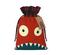 Christmas Bags Drawstring Candy Snack Bag Presents Wrap, Striking Playful Monster Print Holiday Sacks Treat Pouches