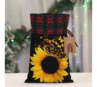 Christmas Bags Drawstring Candy Snack Bag Presents Wrap, Sunflower Floral Butterflies Art Print Holiday Sacks Treat Pouches