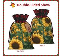 Christmas Bags Drawstring Candy Snack Bag Presents Wrap, Sunflowers In Green Leaves Print Holiday Sacks Treat Pouches