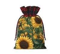 Christmas Bags Drawstring Candy Snack Bag Presents Wrap, Sunflowers In Green Leaves Print Holiday Sacks Treat Pouches