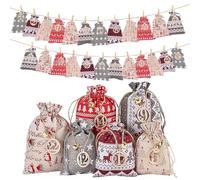Christmas Bags, Fillable Diys Bags, Burlap Hanging Countdown Calendar Bags With Numbers, 24 Days Countdown Calendar Burlap Bags, Drawstring Gifta Bags For Candy