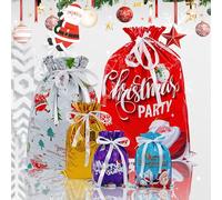 Christmas Bags for Gifts, 30packs Christmas Drawstring Gift Bags, assorted Sizes from Small to Jumbo, for Holiday Wrapping & Decorations Party Favors (15Pcs)