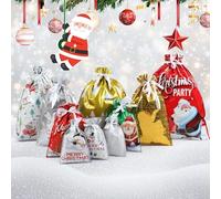 Christmas Bags for Gifts, 30packs Christmas Drawstring Gift Bags, assorted Sizes from Small to Jumbo, for Holiday Wrapping & Decorations Party Favors (30Pcs-B)