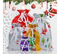 Christmas Bags for Gifts, 30packs Christmas Drawstring Gift Bags, assorted Sizes from Small to Jumbo, for Holiday Wrapping & Decorations Party Favors (30Pcs-A)