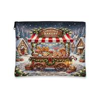 Christmas Bakery Gingerbread Scene Biscuit Makeup Bag 7x9 Inch | Winter Village Scenery, Cosmetic Bag, Festive Bakery Stall, Cozy Holiday Mood, Zippered Storage Pouch, Seasonal Home Decor