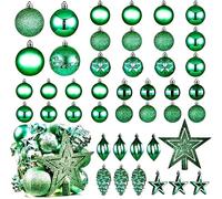 Christmas Ball Baubles Decoration Tree Ornaments including Balls Stars and a Tree topper Shatterproof Xmas Hanging 43 Pieces Set Home Office Outdoor indoor (Green, 43pc)