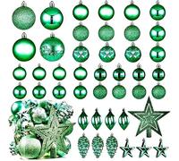 Christmas Ball Baubles Decoration Tree Ornaments including Balls Stars and a Tree topper Shatterproof Xmas Hanging 43 Pieces Set Home Office Outdoor indoor (Green, 43pc)