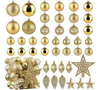 Christmas Ball Baubles Decoration Tree Ornaments including Balls Stars and a Tree topper Shatterproof Xmas Hanging 43 Pieces Set Home Office Outdoor indoor (Gold)