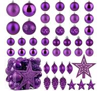Christmas Ball Baubles Decoration Tree Ornaments including Balls Stars and a Tree topper Shatterproof Xmas Hanging 43 Pieces Set Home Office Outdoor indoor (Purple, 43pc)