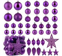 Christmas Ball Baubles Decoration Tree Ornaments including Balls Stars and a Tree topper Shatterproof Xmas Hanging 43 Pieces Set Home Office Outdoor indoor (Purple)