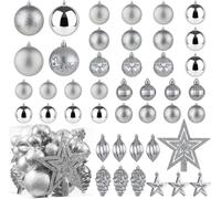 Christmas Ball Baubles Decoration Tree Ornaments including Balls Stars and a Tree topper Shatterproof Xmas Hanging 43 Pieces Set Home Office Outdoor indoor (Silver, 43pc)