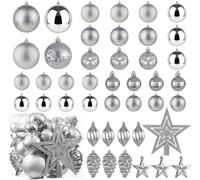 Christmas Ball Baubles Decoration Tree Ornaments including Balls Stars and a Tree topper Shatterproof Xmas Hanging 43 Pieces Set Home Office Outdoor indoor (Silver)