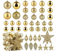 Christmas Ball Baubles Decoration Tree Ornaments including Balls Stars and a Tree topper Shatterproof Xmas Hanging 43 Pieces Set Home Office Outdoor indoor (Gold, 43pc)