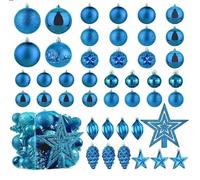 Christmas Ball Baubles Decoration Tree Ornaments including Balls Stars and a Tree topper Shatterproof Xmas Hanging 43 Pieces Set Home Office Outdoor indoor (Teal, Light Blue)