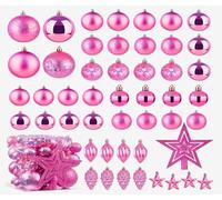 Christmas Ball Baubles Decoration Tree Ornaments including Balls Stars and a Tree topper Shatterproof Xmas Hanging 43 Pieces Set Home Office Outdoor indoor (Baby Pink, 43pc)