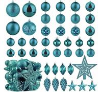 Christmas Ball Baubles Decoration Tree Ornaments including Balls Stars and a Tree topper Shatterproof Xmas Hanging 43 Pieces Set Home Office Outdoor indoor (Teal/Light Blue, 43pc)