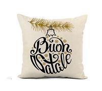 Christmas Ball Buon Natale Italian Lettering Spruce Tree Branches Cushion Case With Invisible Zipper Cushions Covers Modern Throw Pillow Covers For Car Party Living Room 45X45Cm