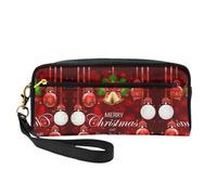 Christmas Ball Golden Bell Double-Sided Printed Leather Portable Makeup Pouch-Multi-Purpose Cosmetic Bag, Pencil Case and Organizer for Women